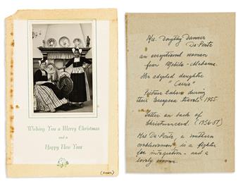 (CIVIL RIGHTS.) Christmas card from wealthy heiress Dorothy DaPonte and her controversial foster daughter Carrie Mae.                            